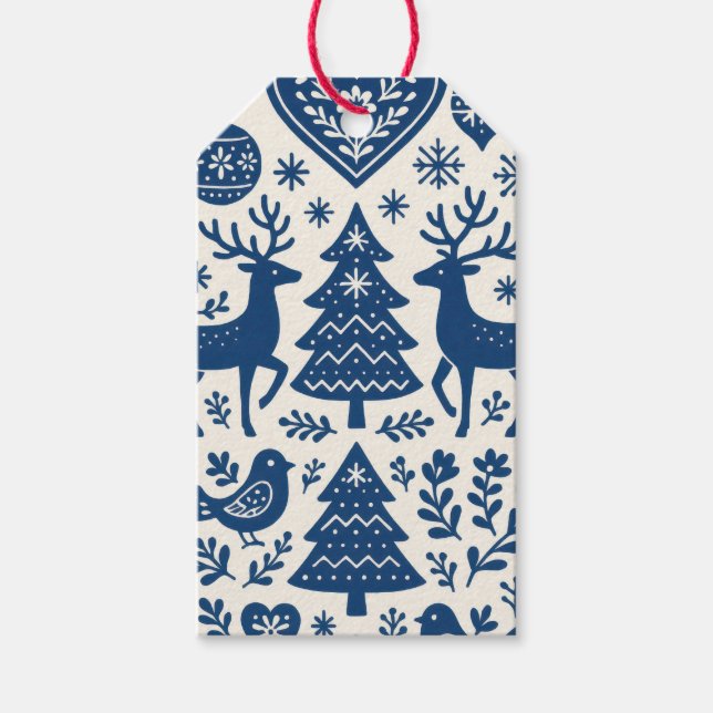ÉTIQUETTE CADEAU MOTIF SCANDINAVE BLEU (Devant)