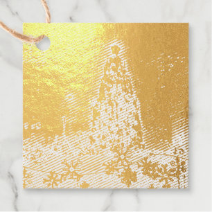 Étiquette-cadeau Mots clés Foil Carré Holiday Tree Favoriser