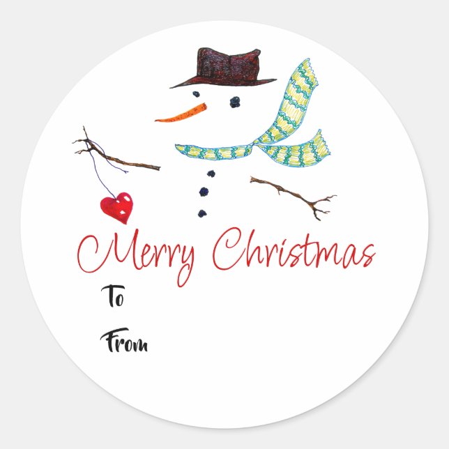 Étiquette Cadeau Noël Art Bonhomme de Neige Avec C (Devant)