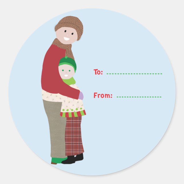 Étiquette cadeau Noël Hug Autocollant Rond (Devant)