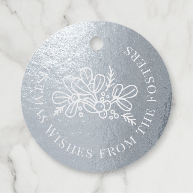 Étiquette-cadeau Noël voeux feuillage mistletoe dessin personnalisé (Devant)