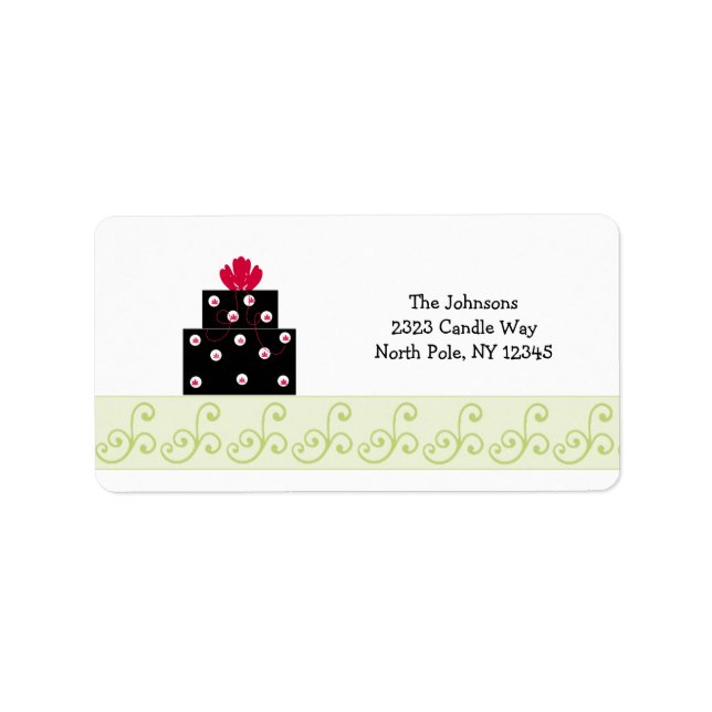 Étiquette Cadeau noir moderne avec motif de parchemin (Devant)