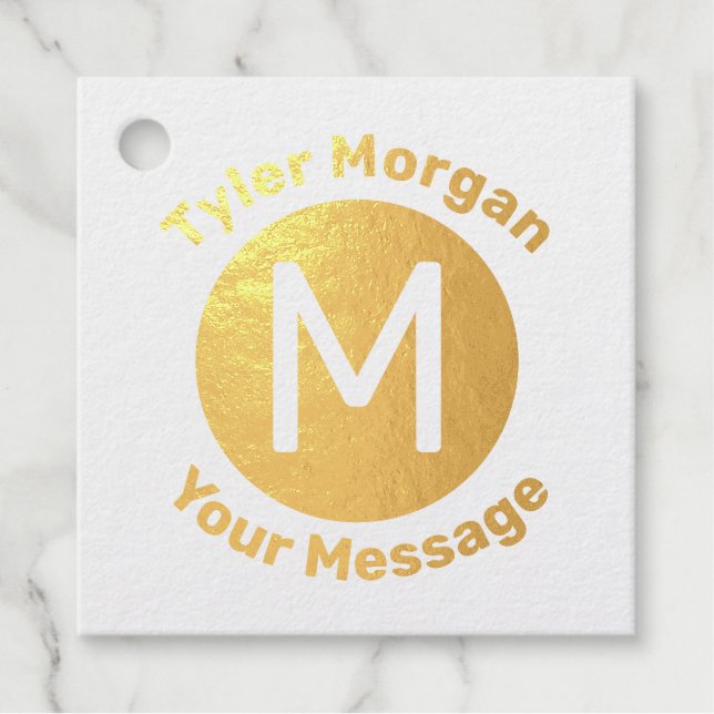 Étiquette-cadeau Nom avec le monogramme en cercle, message (Devant)