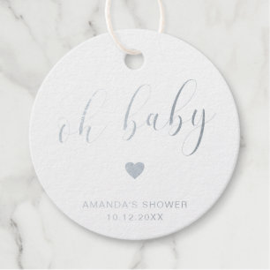 Étiquette-cadeau Oh Baby mignon coeur Baby shower à huile d'argent