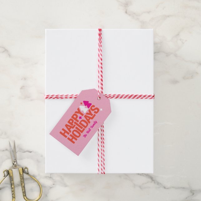 Étiquette cadeau orange et rose vibes rétro (Avec de la ficelle)