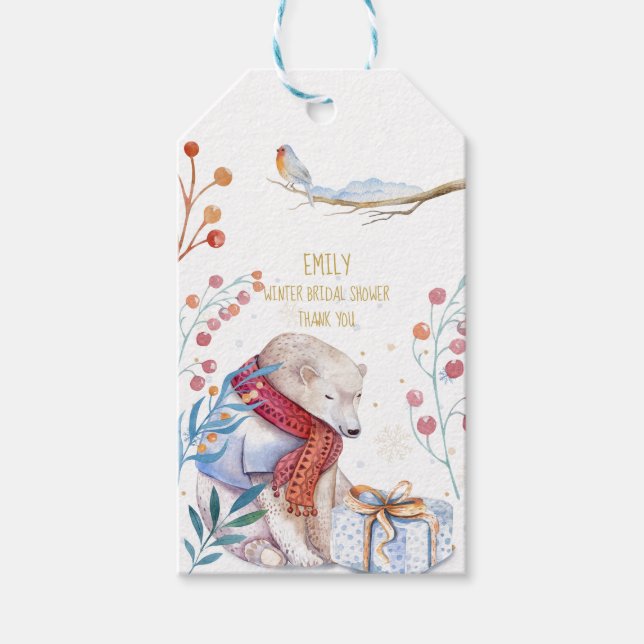 Étiquette cadeau ours d'hiver aquarelle personnali (Devant)