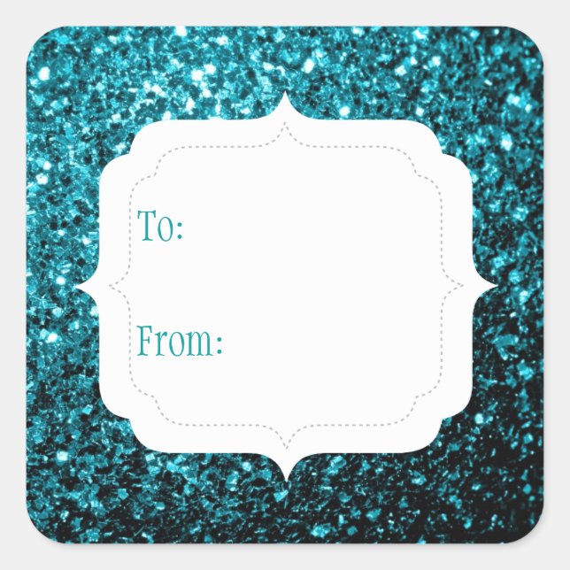 Étiquette cadeau paillettes fausses bleu aqua De À (Devant)