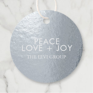Étiquette-cadeau Paix Amour Joie Élégant Cercle de Noël Argent