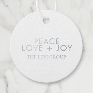 Étiquette-cadeau Paix Amour Joie Typographie Noël Cercle Argent