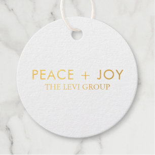 Étiquette-cadeau Paix et Joie Minimal Cercle de Noël Or Blanc