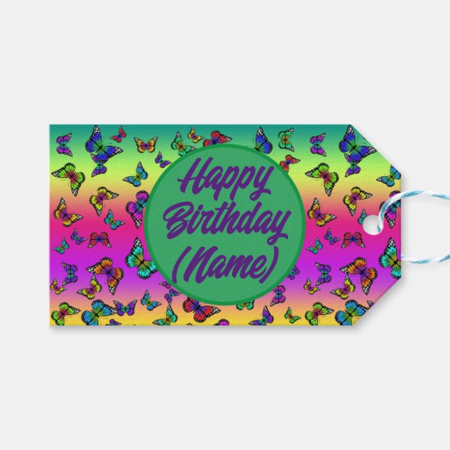 Étiquette cadeau papillon avec nom (Devant (Horizontal))