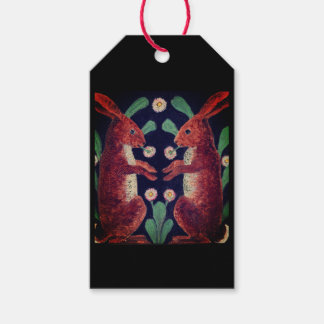 ÉTIQUETTE CADEAU PEINTE AVEC LAPINS ET FLEURS