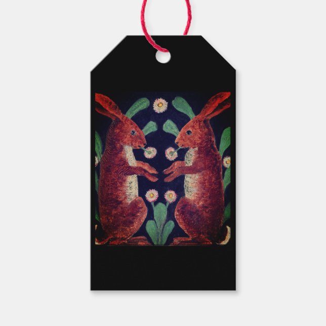 ÉTIQUETTE CADEAU PEINTE AVEC LAPINS ET FLEURS (Devant)