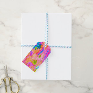Étiquette cadeau peinture abstraite rose néon bleu
