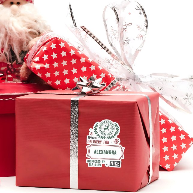 Étiquette cadeau père Noël Express Pour (Nom perso (Add a touch of magic to your gifts with this cute custom name sticker!)