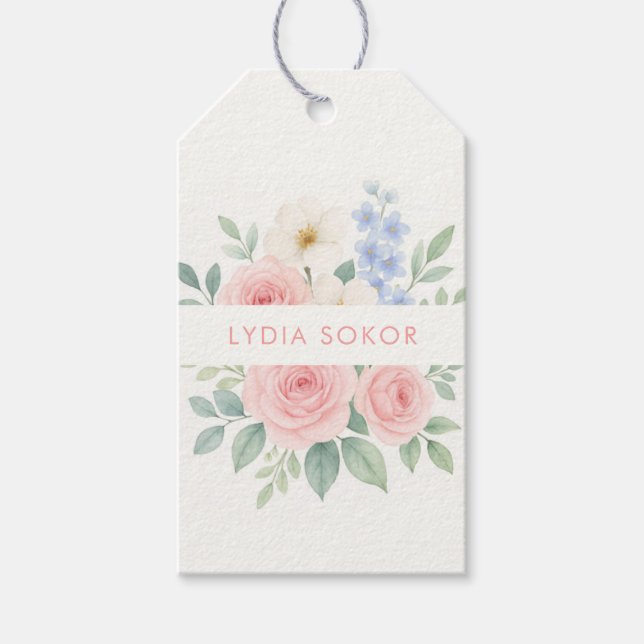 Étiquette cadeau personnalisée aquarelle florale (Devant)