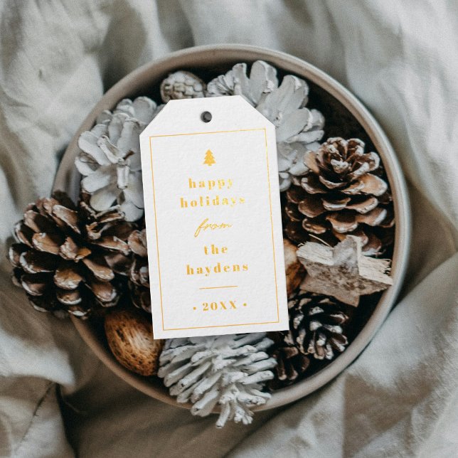 Étiquette cadeau photo Noël Arbre rustique en feui (Créateur téléchargé)