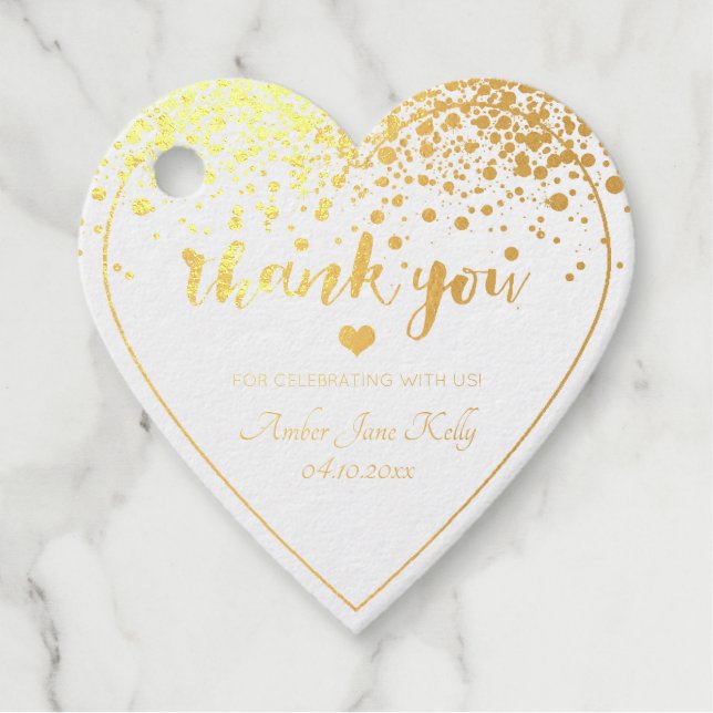 Étiquette-cadeau PixDezines Gold Foil Confetti BrushScript Merci (Devant)