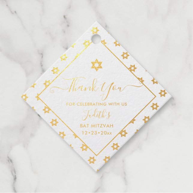Étiquette-cadeau PixDezines Gold Star de David Motif Bar Mitzvah (Devant)