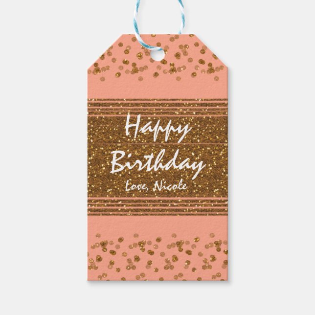 Étiquette cadeau points de confettis rose pêche et (Devant)
