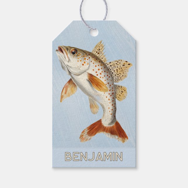 Étiquette Cadeau Poisson Nageant Océan Bleu (Devant)