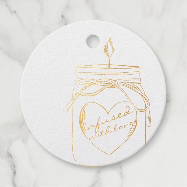 Étiquette-cadeau Pot Mason infusé d'amour merci feuille métallique (Devant)
