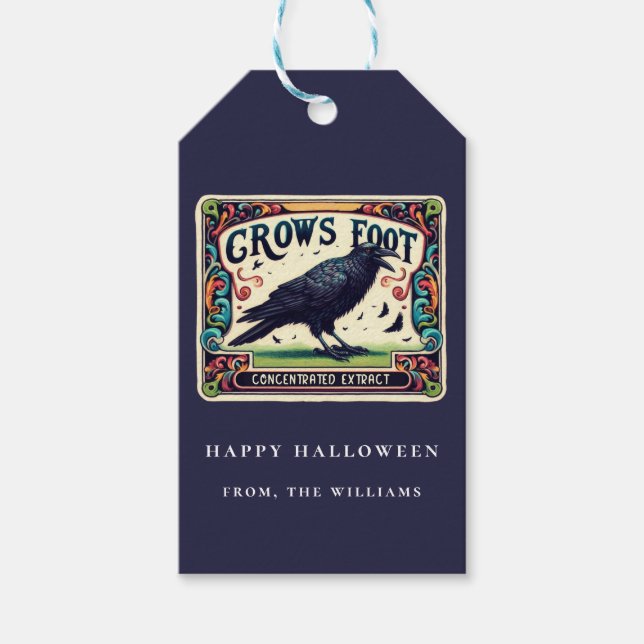 Étiquette Cadeau Potion Bleu Indigo Halloween Corb (Devant)