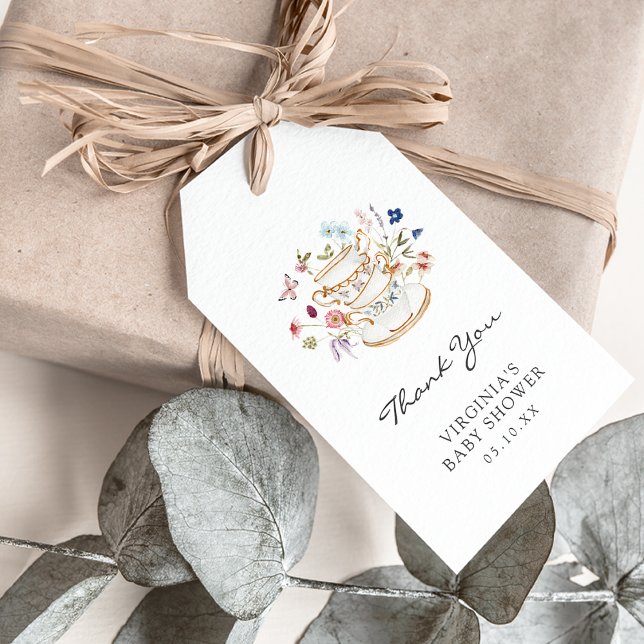 Étiquette cadeau pour la Baby Tea Party (Wildflower Butterfly Baby Shower Tea Party Gift Favor Thank You Tag by Painted Paperie
)