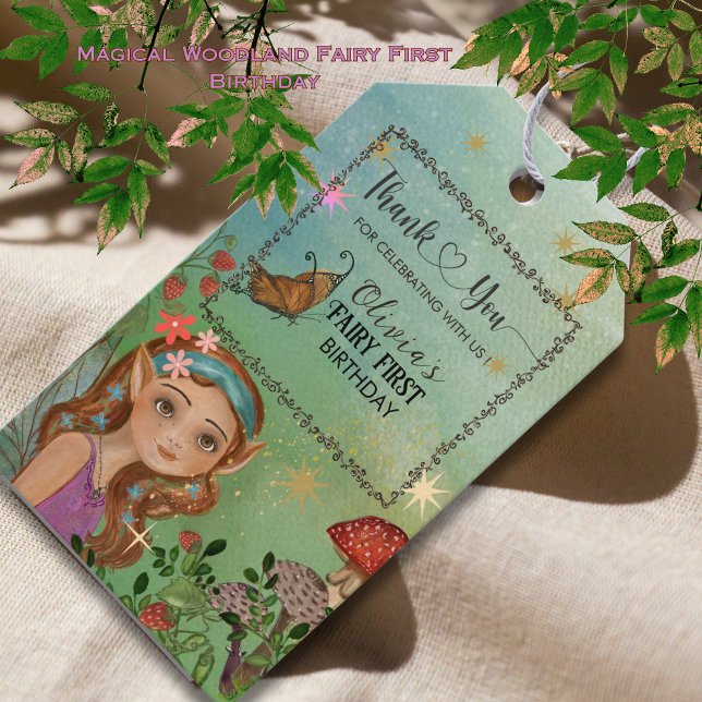 Étiquette cadeau pour le premier anniversaire de l (Magical Woodland Fairy First Birthday Gift Tag)