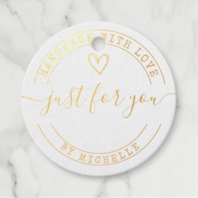 Étiquette-cadeau Produit à la main avec le monogramme de feuille d' (Devant)