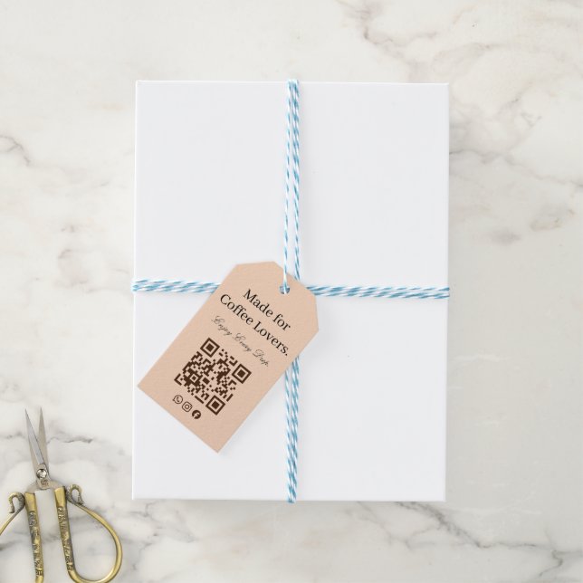 Étiquette Cadeau QR Code pour les Amoureux du Café (Avec de laficelle)