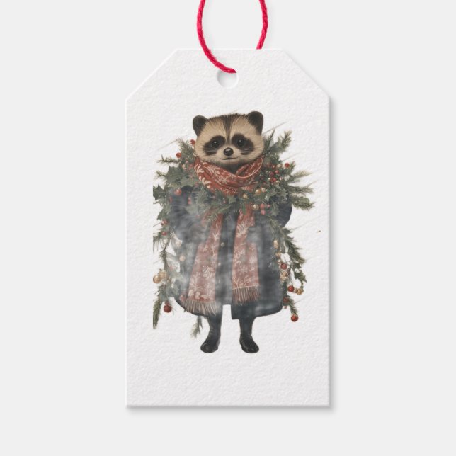 ÉTIQUETTE CADEAU Raton laveur DE NOËL  (Devant)