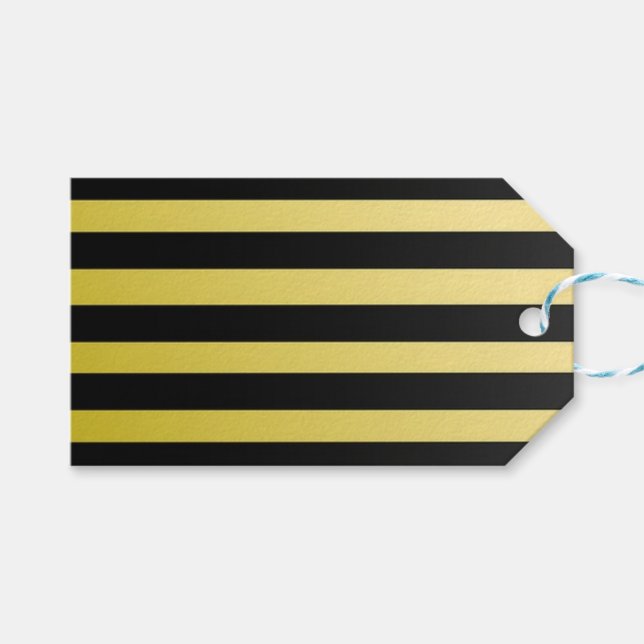 Étiquette cadeau rayée noir et or (Devant (Horizontal))