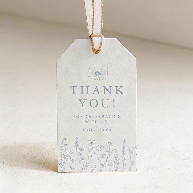 Étiquette cadeau remerciement Baby Shower Bleu Flo (Blue Thank You Favor Tag)
