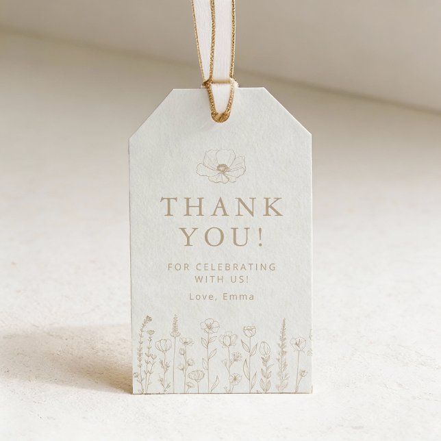 Étiquette cadeau remerciement Taupe Floral Baby Sh (Thank You Taupe Gift Tag)
