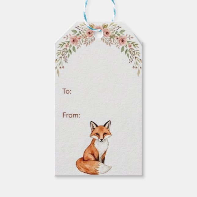 Étiquette cadeau renard boho floral aquarelle forê (Devant)