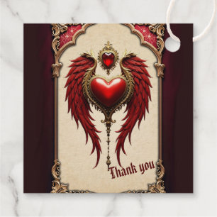 Étiquette-cadeau Romance vintage avec un coeur et des ailes.