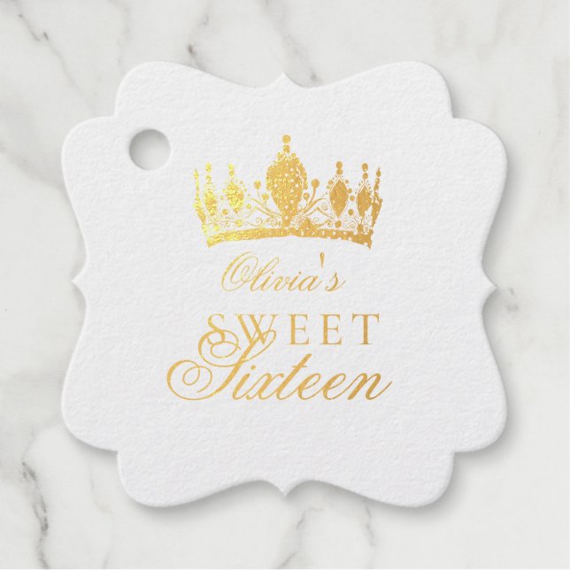 Étiquette-cadeau Rose Gold Foil Sweet 16 Sparkle Anniversaire (Devant)