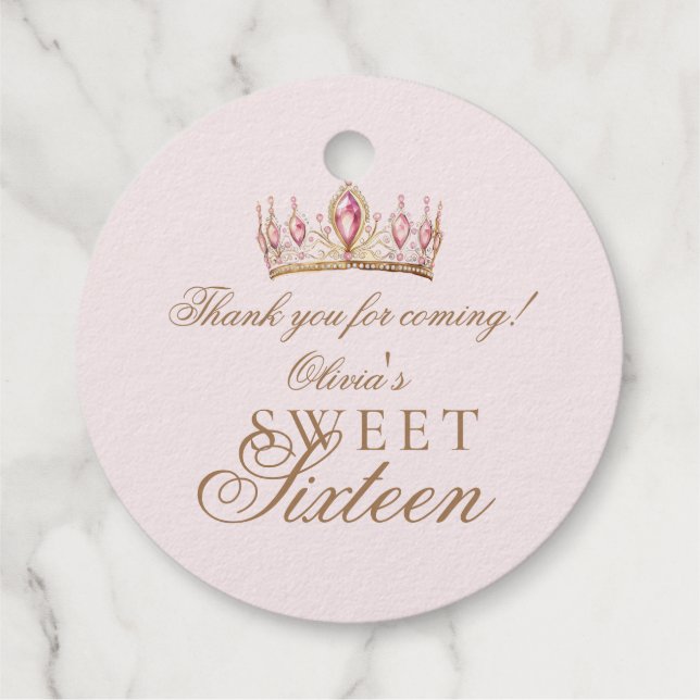 Étiquette-cadeau Rose Gold Foil Sweet 16 Sparkle Anniversaire (Dos)