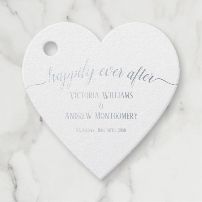 Étiquette-cadeau Rose Gold Script Mariage Argent À Jamais Heureux (Devant)