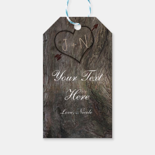 Étiquette cadeau rustique Tronc d'arbre + Cœur scu (Devant)