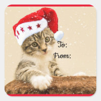 Étiquette cadeau Santa Hat Kitten