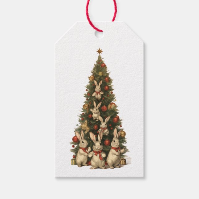 ÉTIQUETTE CADEAU SAPIN DE NOËL AVEC LAPINS (Devant)