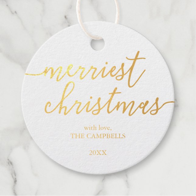 Étiquette-cadeau Script moderne "Joyeux Noël" Photo (Devant)