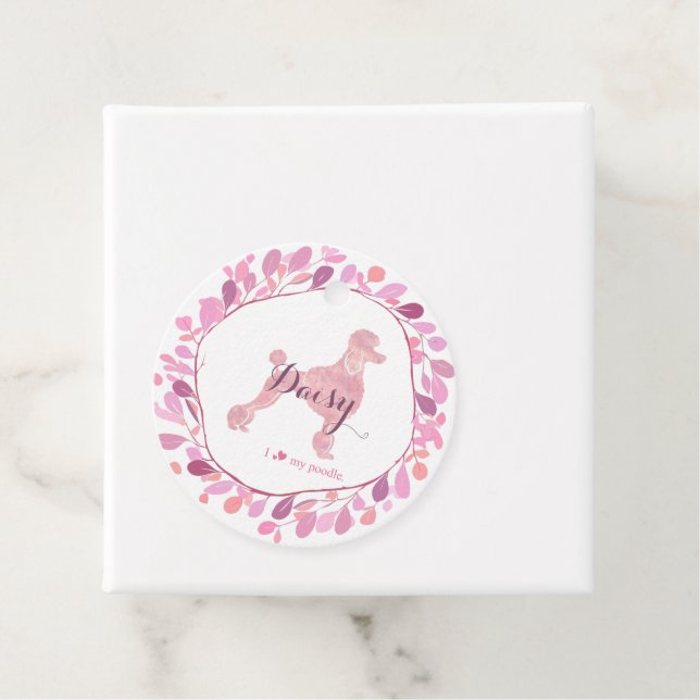 Étiquette Cadeau Silhouette de Caniche Rose Pâle P (En situation)