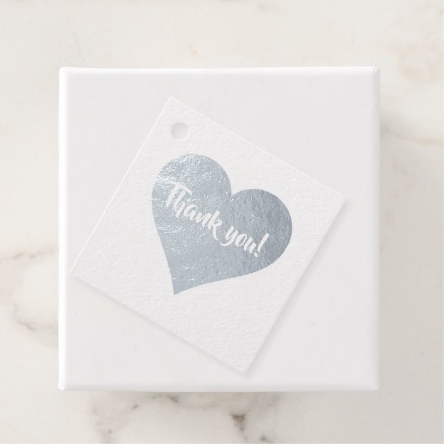 Étiquette-cadeau Silver Hearts Newlyweds Mariage Date Merci (Avec boite)