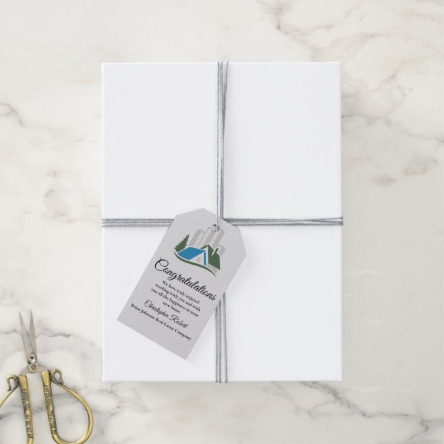 Étiquette cadeau simple pour immobilier (Avec de la ficelle)