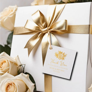 Étiquette-cadeau simple rose merci mariage feuille d'or marques de