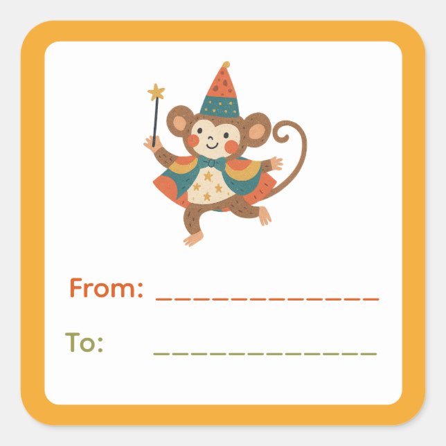 Étiquette Cadeau Singe de Cirque (Devant)