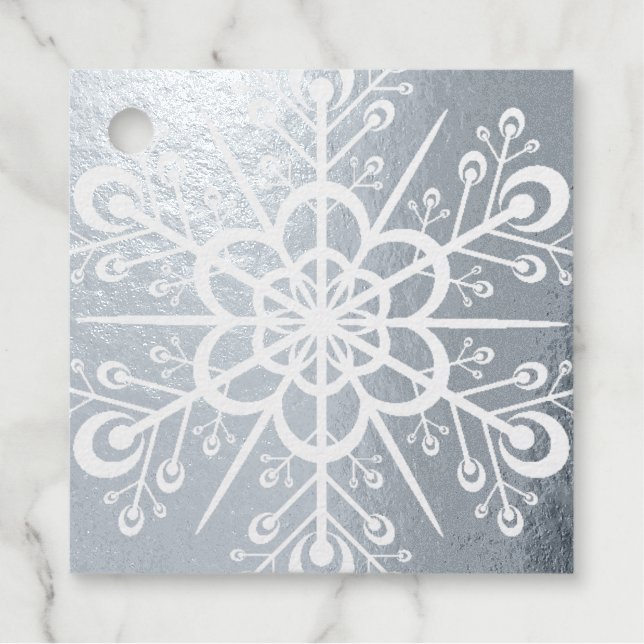 Étiquette-cadeau Snowflake Couper Custom Real Silver ou Gold Foil (Devant)